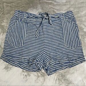 Jolt Striped Lightweight Linen Rayon Paperbag Belted Pocketed Shorts Size Large